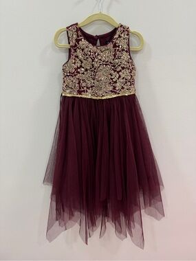 lilt Burgundy Dress with Gold Embroidered Bodice Size 4